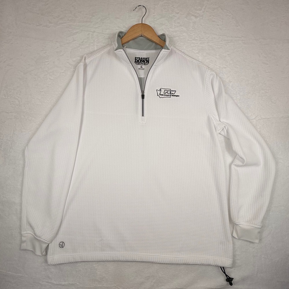 Straight Down Mens XL White Waffle Knit 1/4 Zip Pullover PGW Golf Jacket Logo